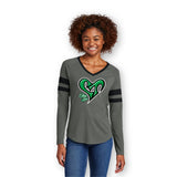Logo Ladies Stripe Sleeve V-neck Tee