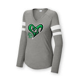 Logo Ladies Stripe Sleeve V-neck Tee