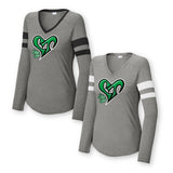 Logo Ladies Stripe Sleeve V-neck Tee